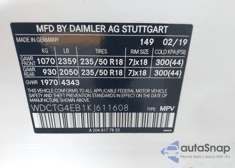 2019 Mercedes-Benz Gla 250 from USA, damaged, VIN WDCTG4EB1KJ611608
